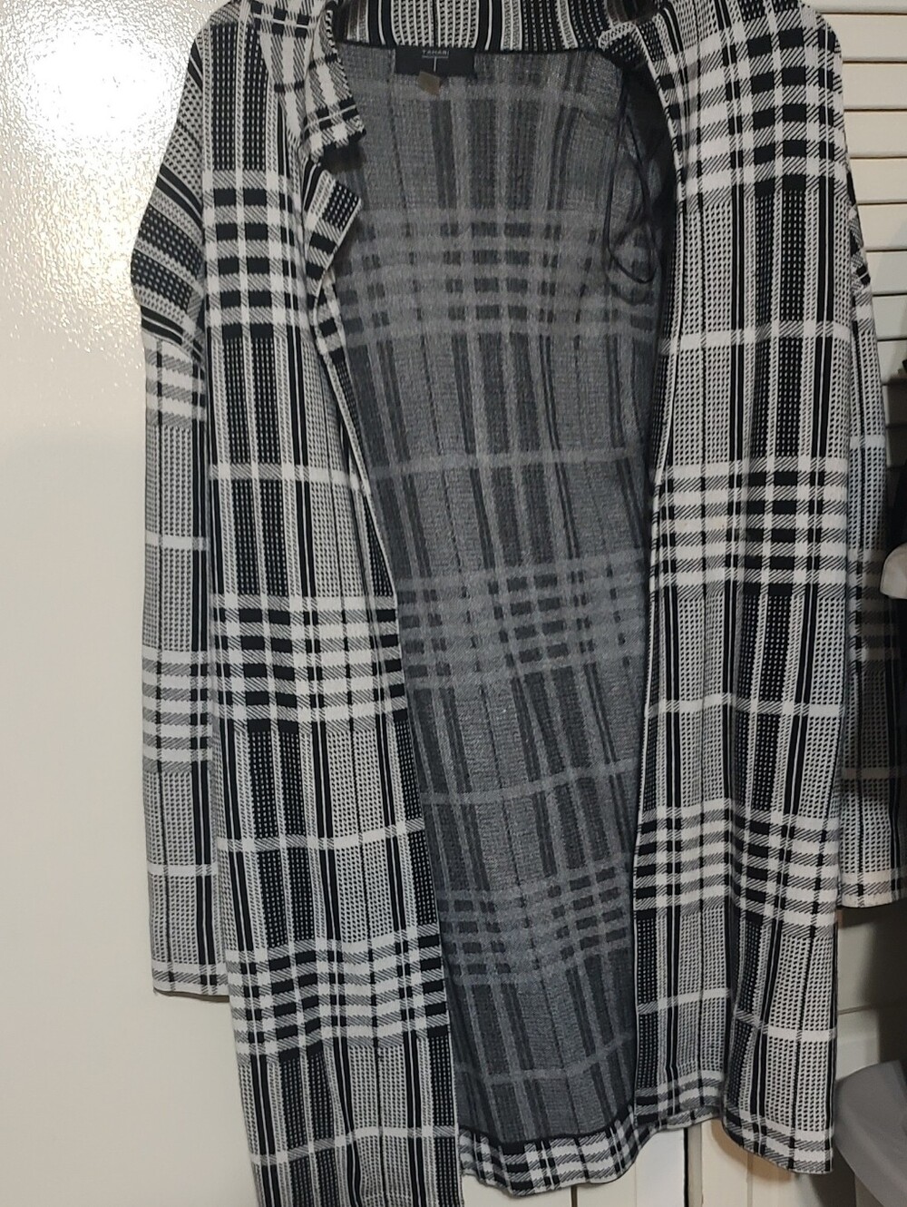 Tahari Black and White Plaid Long Sleeve Open Cardigan Size Small